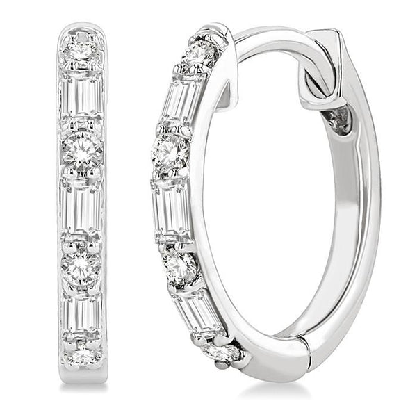 1/4 Ctw Petite Baguette and Round Cut Diamond Fashion Huggies in 10K White Gold