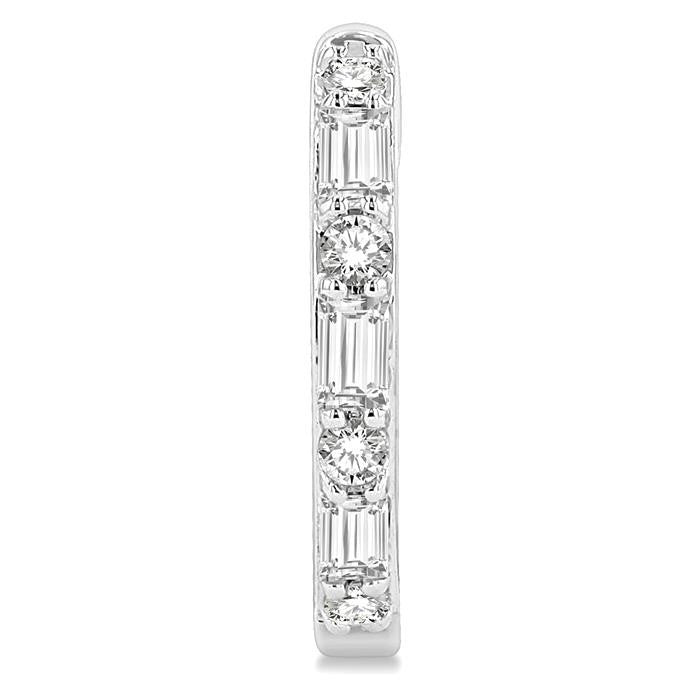1/4 Ctw Petite Baguette and Round Cut Diamond Fashion Huggies in 10K White Gold