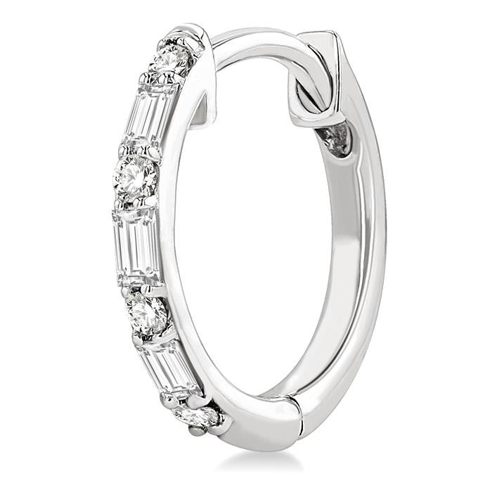 1/4 Ctw Petite Baguette and Round Cut Diamond Fashion Huggies in 10K White Gold