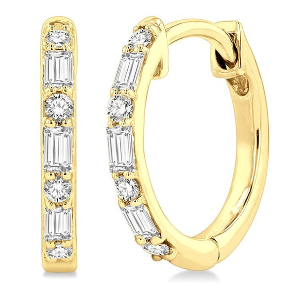 1/4 Ctw Petite Baguette and Round Cut Diamond Fashion Huggies in 10K Yellow Gold
