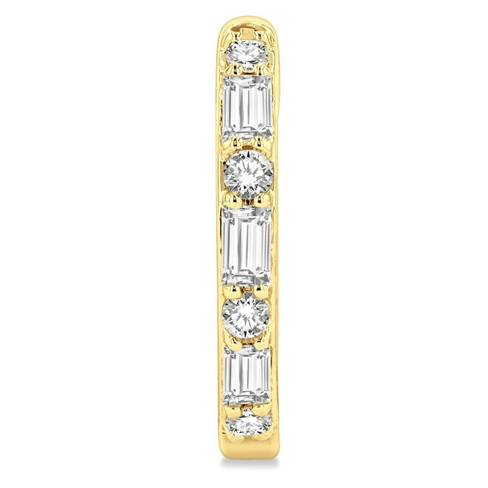 1/4 Ctw Petite Baguette and Round Cut Diamond Fashion Huggies in 10K Yellow Gold