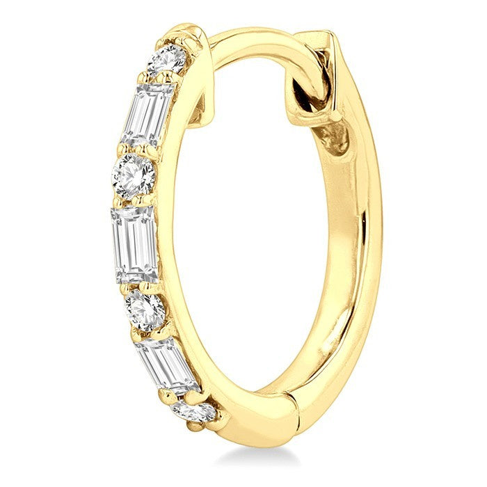 1/4 Ctw Petite Baguette and Round Cut Diamond Fashion Huggies in 10K Yellow Gold
