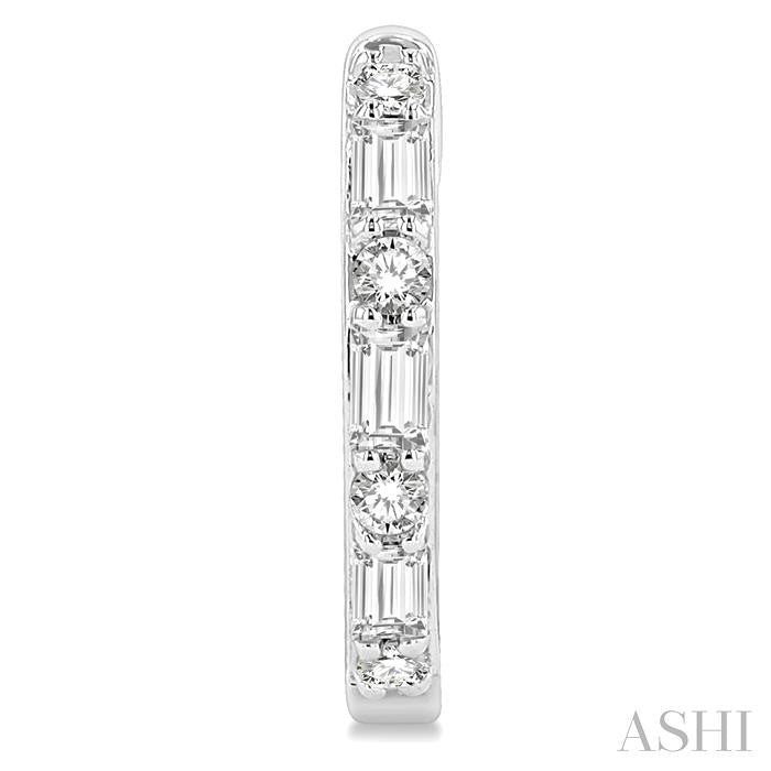 1/4 Ctw Petite Baguette and Round Cut Diamond Fashion Huggies in 10K White Gold