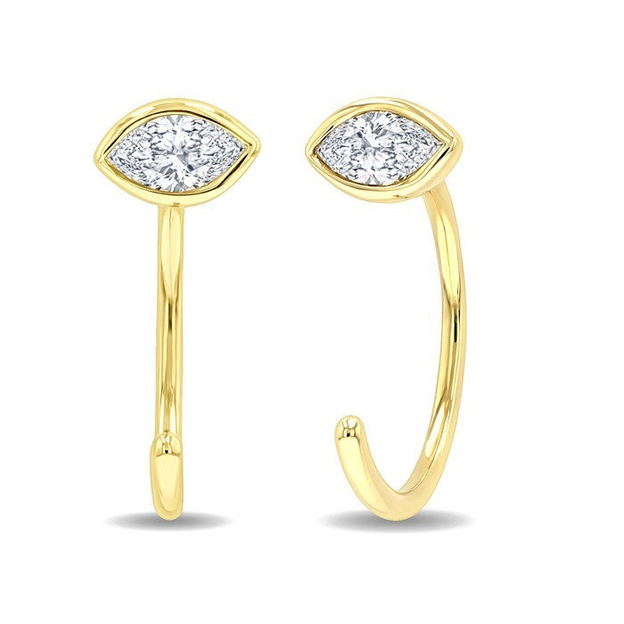 1/10 Ctw Bezel Set Marquise Cut Diamond Petite Open Huggie Earrings in 10K Yellow Gold