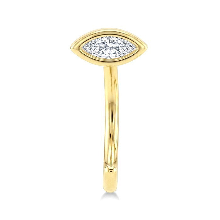 1/10 Ctw Bezel Set Marquise Cut Diamond Petite Open Huggie Earrings in 10K Yellow Gold