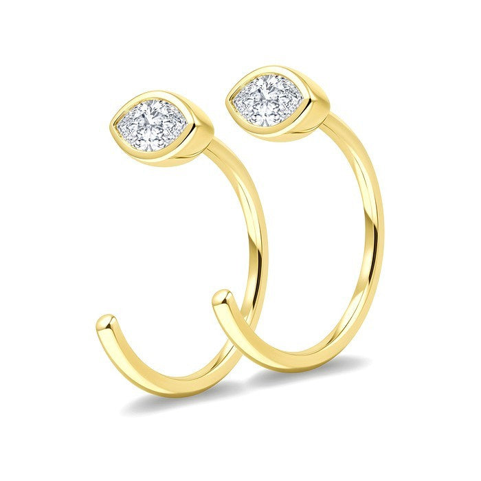 1/10 Ctw Bezel Set Marquise Cut Diamond Petite Open Huggie Earrings in 10K Yellow Gold