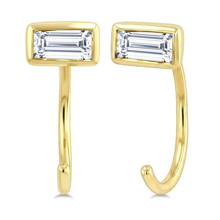 1/8 Ctw Bezel Set Octagon Cut Diamond Petite Open Huggie Earrings in 10K Yellow Gold