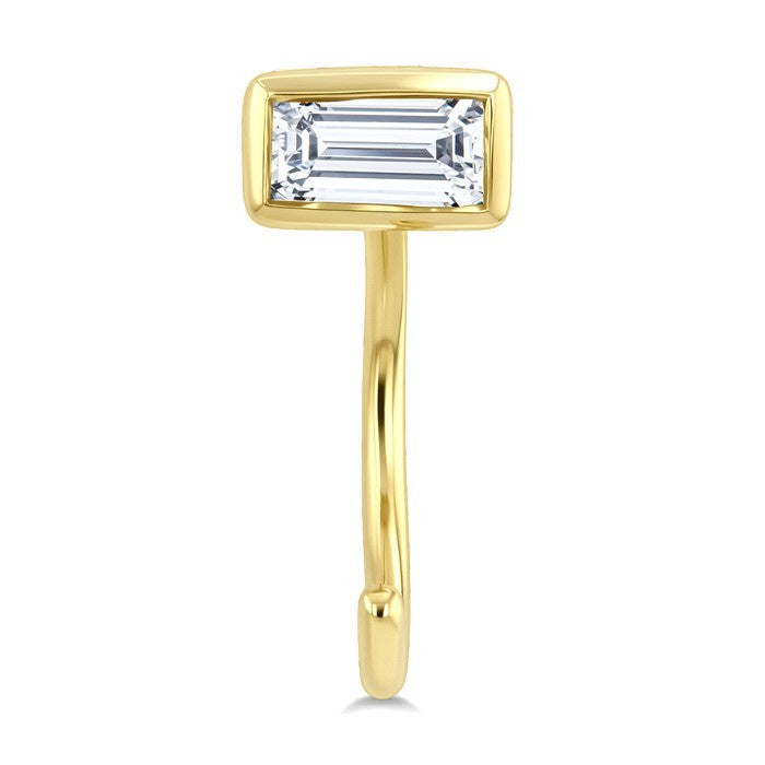 1/8 Ctw Bezel Set Octagon Cut Diamond Petite Open Huggie Earrings in 10K Yellow Gold