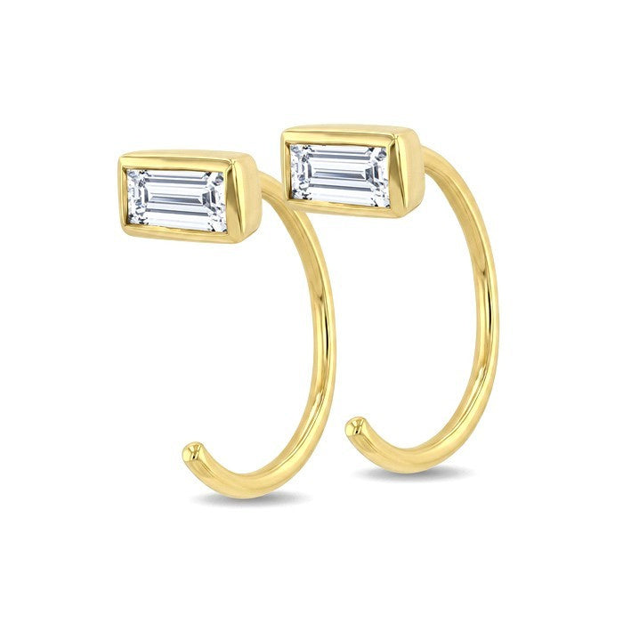 1/8 Ctw Bezel Set Octagon Cut Diamond Petite Open Huggie Earrings in 10K Yellow Gold