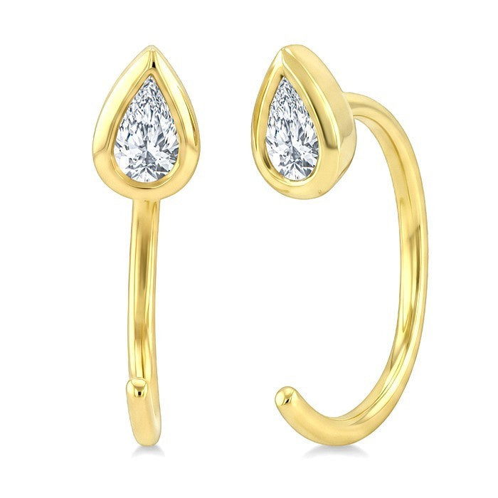 1/10 Ctw Bezel Set Pear Cut Diamond Petite Open Huggie Earrings in 10K Yellow Gold