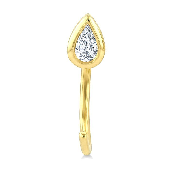 1/10 Ctw Bezel Set Pear Cut Diamond Petite Open Huggie Earrings in 10K Yellow Gold