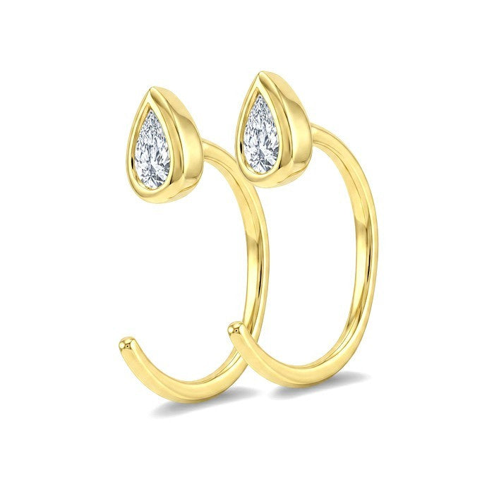 1/10 Ctw Bezel Set Pear Cut Diamond Petite Open Huggie Earrings in 10K Yellow Gold