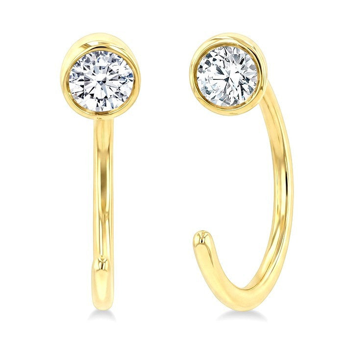 1/8 Ctw Bezel Set Round Cut Diamond Petite Open Huggie Earrings in 10K Yellow Gold