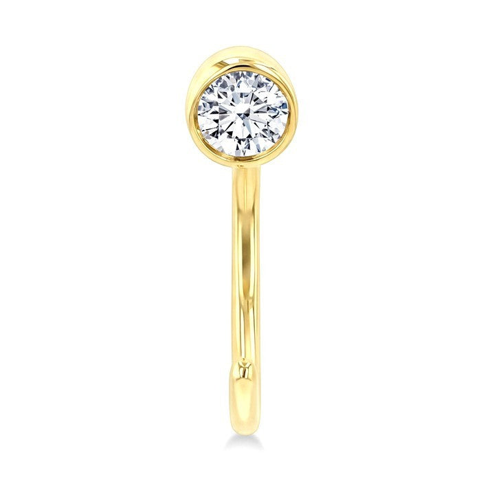 1/8 Ctw Bezel Set Round Cut Diamond Petite Open Huggie Earrings in 10K Yellow Gold
