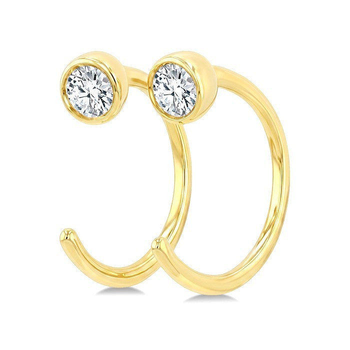 1/8 Ctw Bezel Set Round Cut Diamond Petite Open Huggie Earrings in 10K Yellow Gold