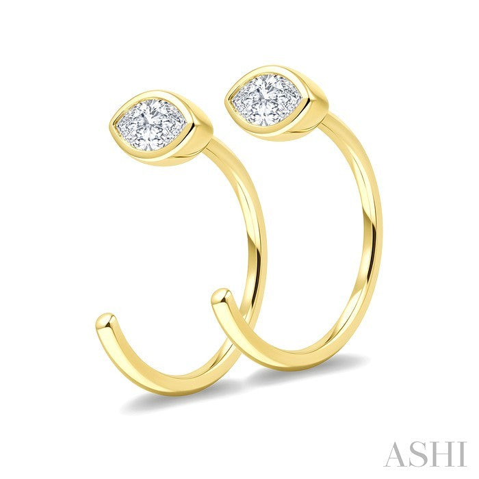 1/10 Ctw Bezel Set Marquise Cut Diamond Petite Open Huggie Earrings in 10K Yellow Gold