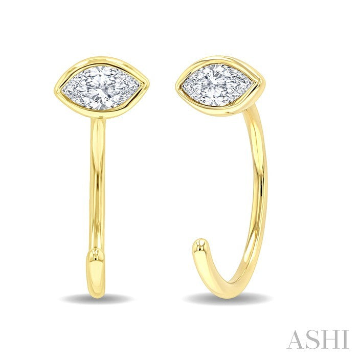 1/10 Ctw Bezel Set Marquise Cut Diamond Petite Open Huggie Earrings in 10K Yellow Gold