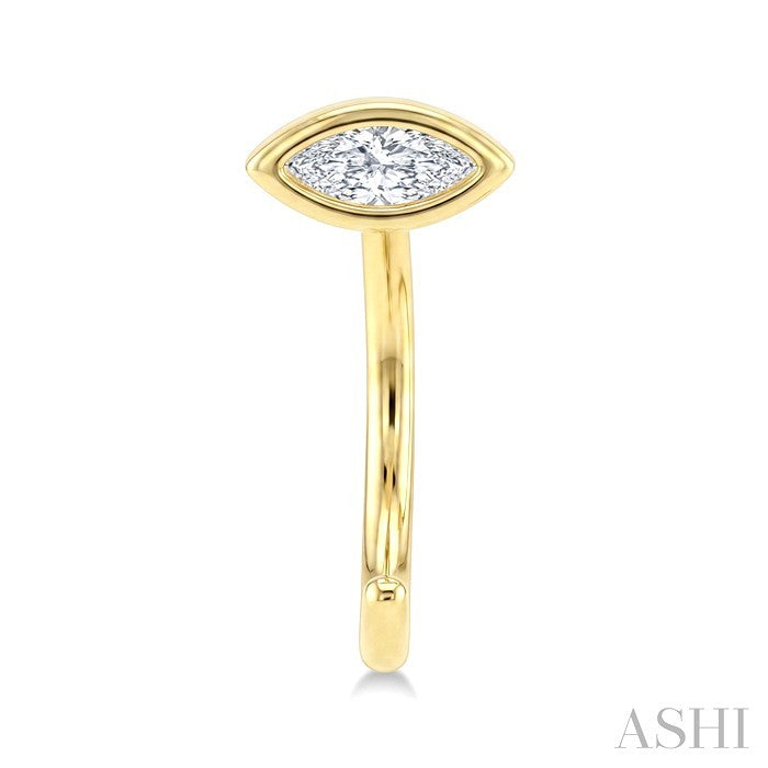1/10 Ctw Bezel Set Marquise Cut Diamond Petite Open Huggie Earrings in 10K Yellow Gold