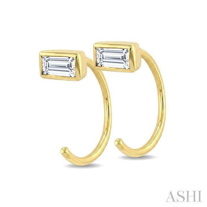 1/8 Ctw Bezel Set Octagon Cut Diamond Petite Open Huggie Earrings in 10K Yellow Gold
