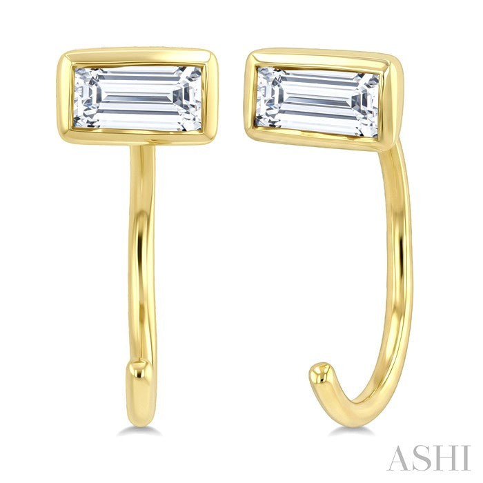 1/8 Ctw Bezel Set Octagon Cut Diamond Petite Open Huggie Earrings in 10K Yellow Gold