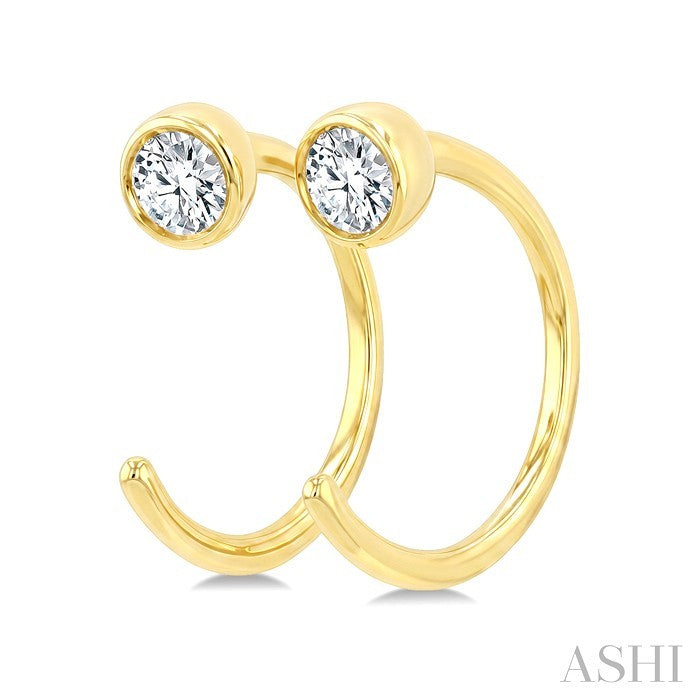 1/8 Ctw Bezel Set Round Cut Diamond Petite Open Huggie Earrings in 10K Yellow Gold