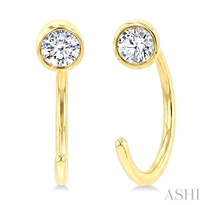 1/8 Ctw Bezel Set Round Cut Diamond Petite Open Huggie Earrings in 10K Yellow Gold