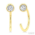 1/8 Ctw Bezel Set Round Cut Diamond Petite Open Huggie Earrings in 10K Yellow Gold