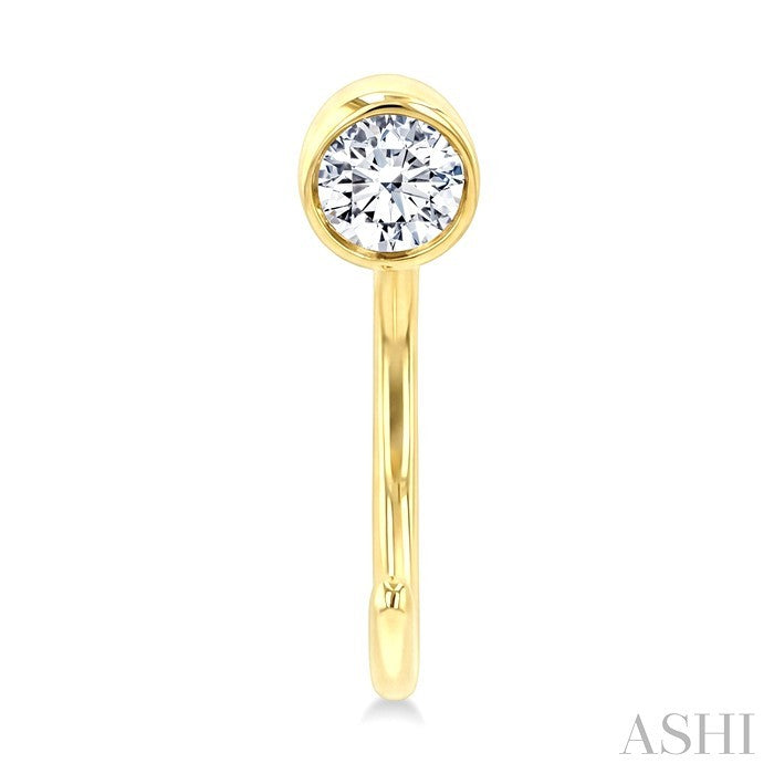 1/8 Ctw Bezel Set Round Cut Diamond Petite Open Huggie Earrings in 10K Yellow Gold