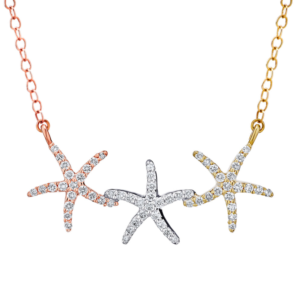 Diamond Triple Star Fish Necklace