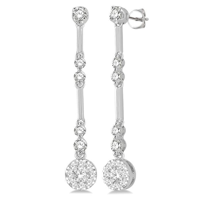 3/4 Ctw Tri-Section Shine Bright Round Cut Diamond Bar Link Earrings in 14K White Gold