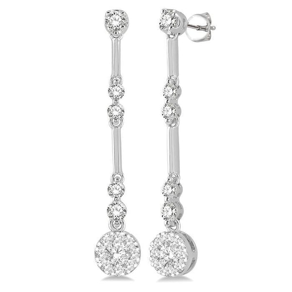 3/4 Ctw Tri-Section Shine Bright Round Cut Diamond Bar Link Earrings in 14K White Gold