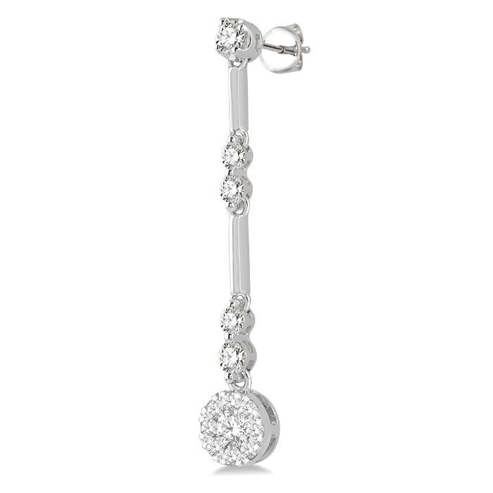 3/4 Ctw Tri-Section Shine Bright Round Cut Diamond Bar Link Earrings in 14K White Gold
