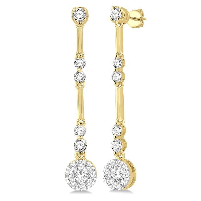 3/4 Ctw Tri-Section Shine Bright Round Cut Diamond Bar Link Earrings in 14K Yellow and White Gold