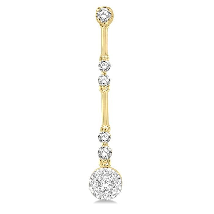 3/4 Ctw Tri-Section Shine Bright Round Cut Diamond Bar Link Earrings in 14K Yellow and White Gold