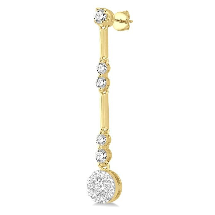 3/4 Ctw Tri-Section Shine Bright Round Cut Diamond Bar Link Earrings in 14K Yellow and White Gold
