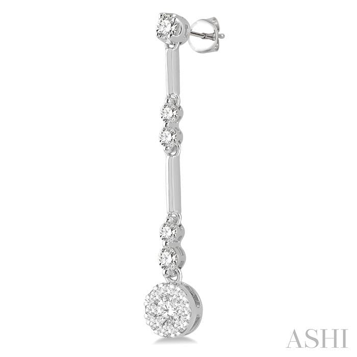 3/4 Ctw Tri-Section Shine Bright Round Cut Diamond Bar Link Earrings in 14K White Gold