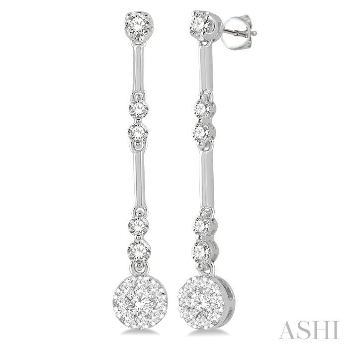 3/4 Ctw Tri-Section Shine Bright Round Cut Diamond Bar Link Earrings in 14K White Gold