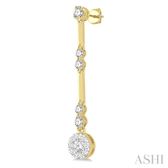 3/4 Ctw Tri-Section Shine Bright Round Cut Diamond Bar Link Earrings in 14K Yellow and White Gold