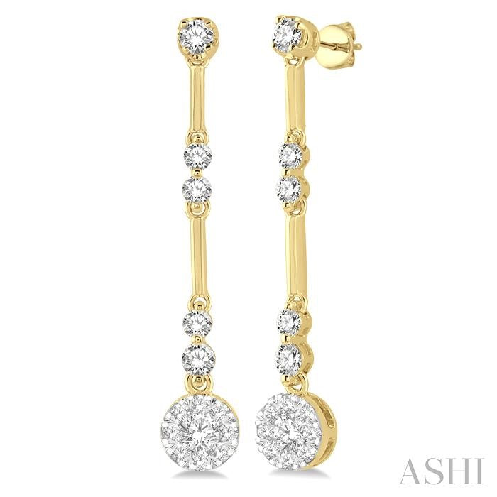 3/4 Ctw Tri-Section Shine Bright Round Cut Diamond Bar Link Earrings in 14K Yellow and White Gold