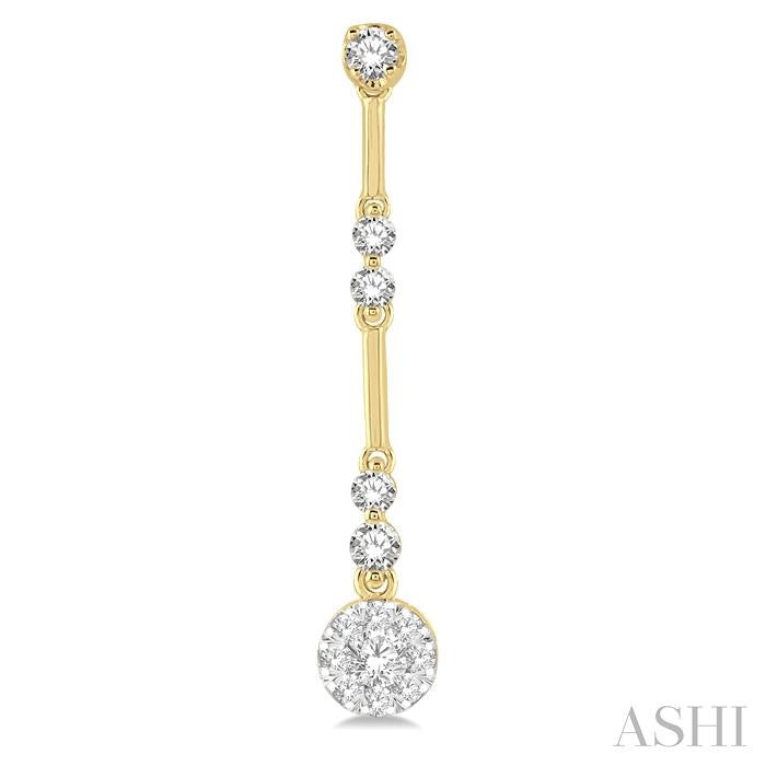 3/4 Ctw Tri-Section Shine Bright Round Cut Diamond Bar Link Earrings in 14K Yellow and White Gold