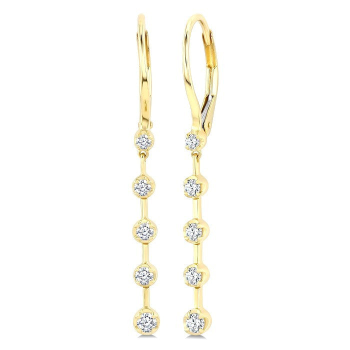 1/3 Ctw Round Cut Diamond Fashion Long Earrings in 14K Yellow Gold