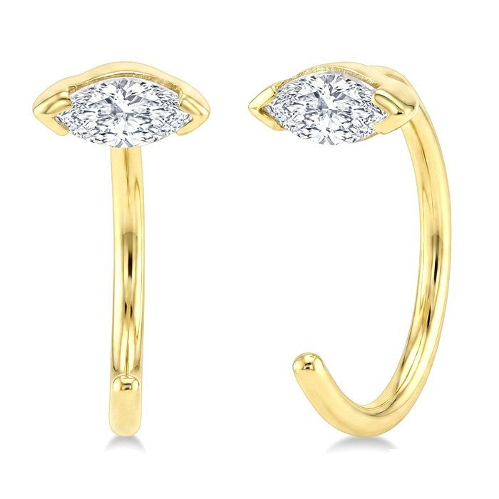 1/10 Ctw Marquise Cut Diamond Petite Open Huggie Earrings in 10K Yellow Gold
