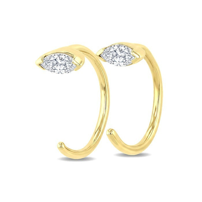 1/10 Ctw Marquise Cut Diamond Petite Open Huggie Earrings in 10K Yellow Gold