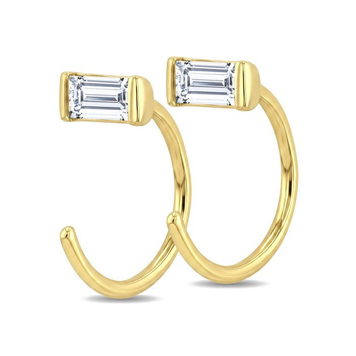 1/8 Ctw Octagon Cut Diamond Petite Open Huggie Earrings in 10K Yellow Gold