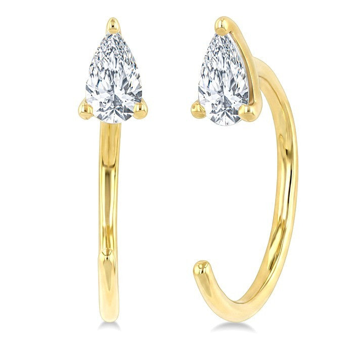 1/10 Ctw Pear Cut Diamond Petite Open Huggie Earrings in 10K Yellow Gold