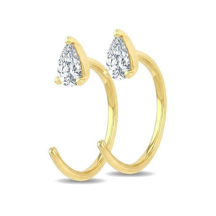 1/10 Ctw Pear Cut Diamond Petite Open Huggie Earrings in 10K Yellow Gold