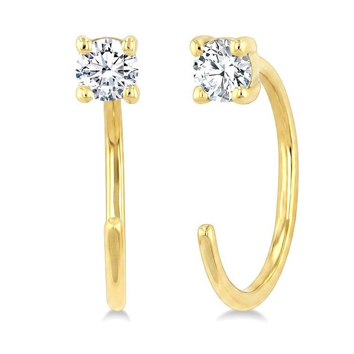 1/8 Ctw Round Cut Diamond Petite Open Huggie Earrings in 10K Yellow Gold