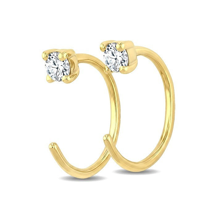 1/8 Ctw Round Cut Diamond Petite Open Huggie Earrings in 10K Yellow Gold