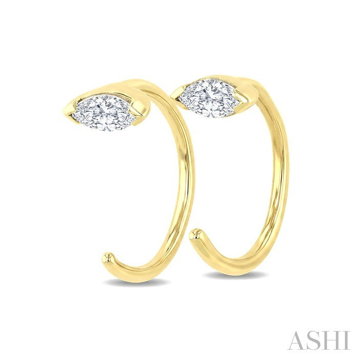 1/10 Ctw Marquise Cut Diamond Petite Open Huggie Earrings in 10K Yellow Gold