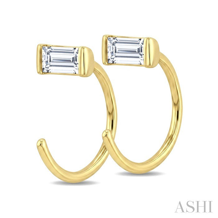 1/8 Ctw Octagon Cut Diamond Petite Open Huggie Earrings in 10K Yellow Gold